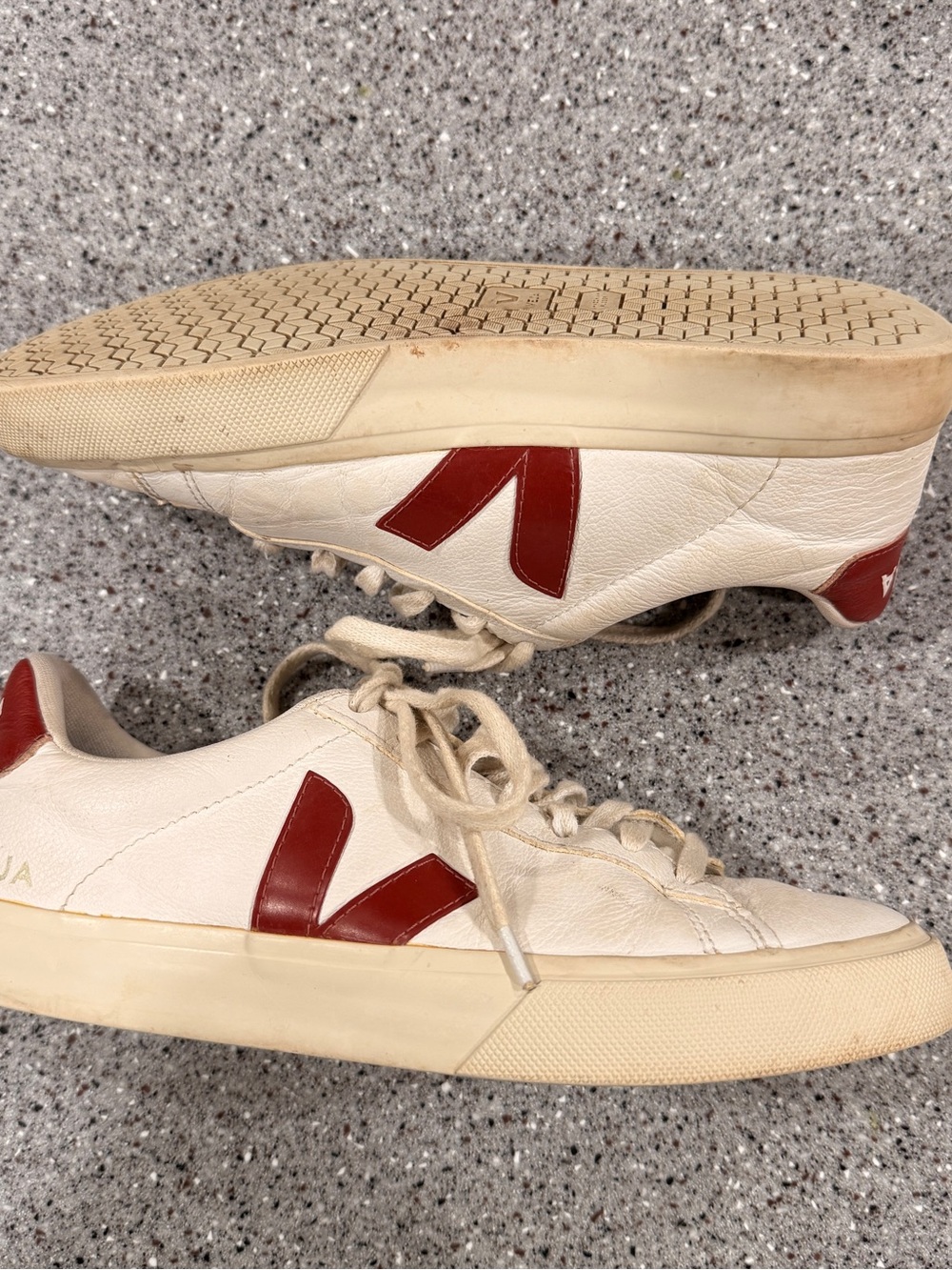 Veja White Leather Sneakers with Red V Logo - Men
